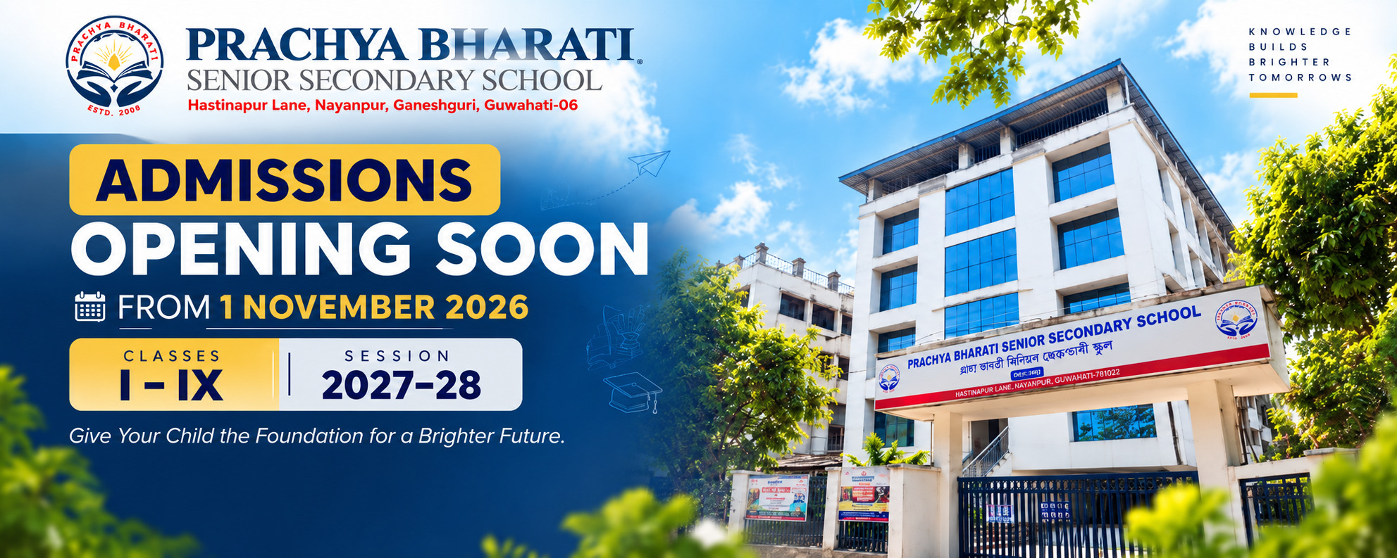 Admissions opening soon from 1 November 2026, Classes I–IX, Session 2027–28
